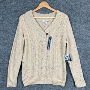 NEW‎ St John Bay Women's Cable Knit Sweater Khaki Size PL
